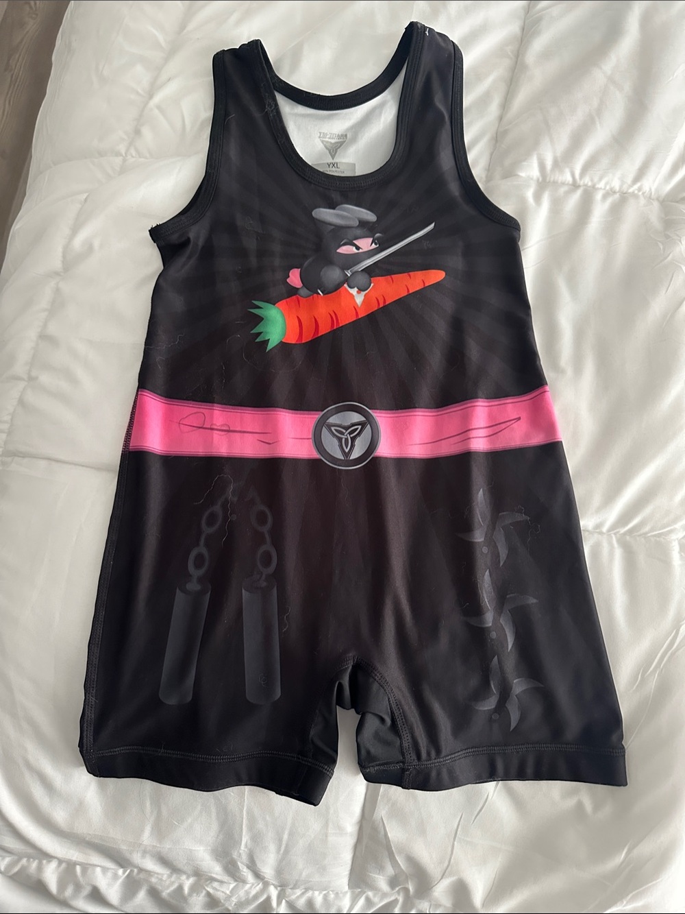 Black Ninja Carrot Graphic singlet with Pink Belt